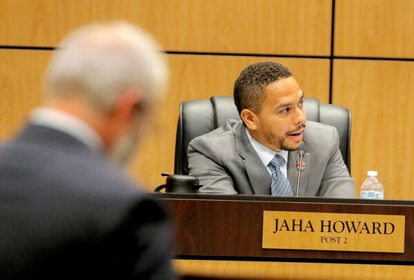 Former school board member Jaha Howard speaks during a Cobb County School Board meeting in Marietta on Thursday, July 15, 2021. Howard won the Democratic primary for the Cobb County Commission District 2 race Tuesday in unofficial returns. (Christine Tannous / christine.tannous@ajc.com)