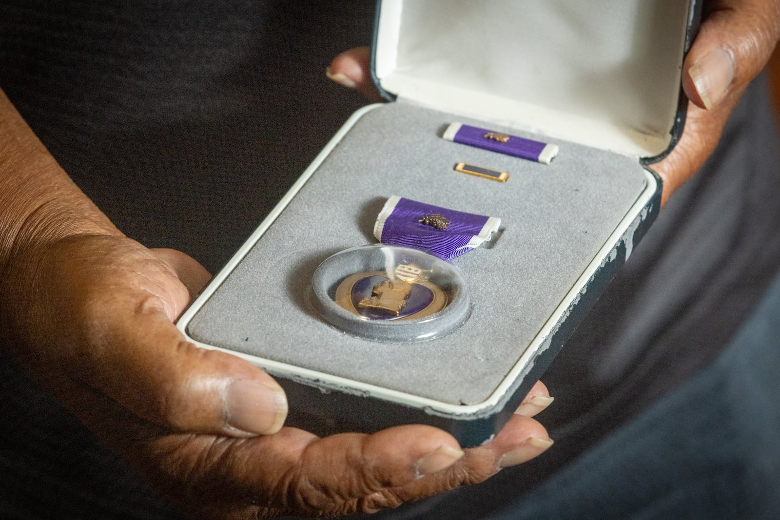 Johnny Miller of Atlanta received two Purple Hearts for his wounds from the Battle for Hill 875 during the Vietnam War. (Steve Schaefer/steve.schaefer@ajc.com)