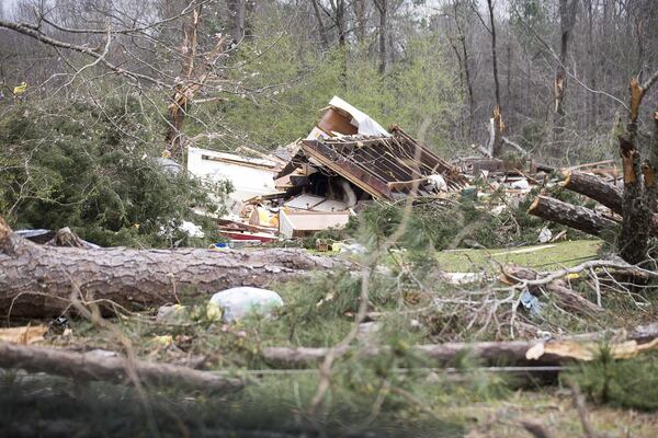 A destructed house can be seen along George W. Town Road in Talbotton, Monday, March 4, 2019. 