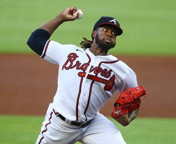 Braves pitcher Touki Toussaint delivers against the Toronto Blue Jays.    Curtis Compton ccompton@ajc.com