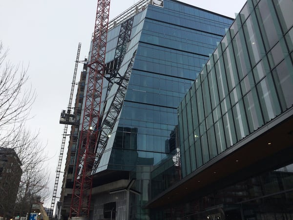 NCR’s second tower along Spring Street is expected to open later this year. J. Scott Trubey/strubey@ajc.com