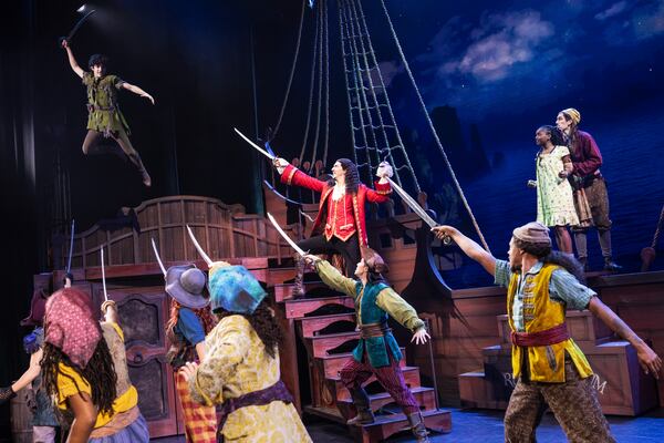 A flying boy battles Captain Hook in "Peter Pan," part of the new season at Broadway Atlanta. Photo: Broadway Atlanta