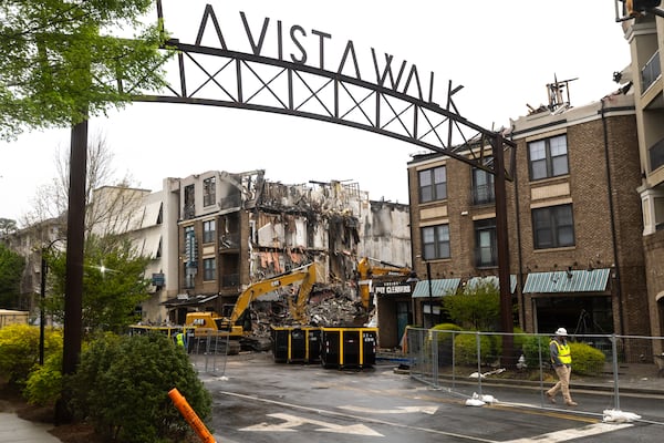 Demolition in April at the Reserve at LaVista Walk apartments in northeast Atlanta. 