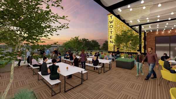 Rendering of rooftop bar set for Pinewood Forest's Two-Ten building.