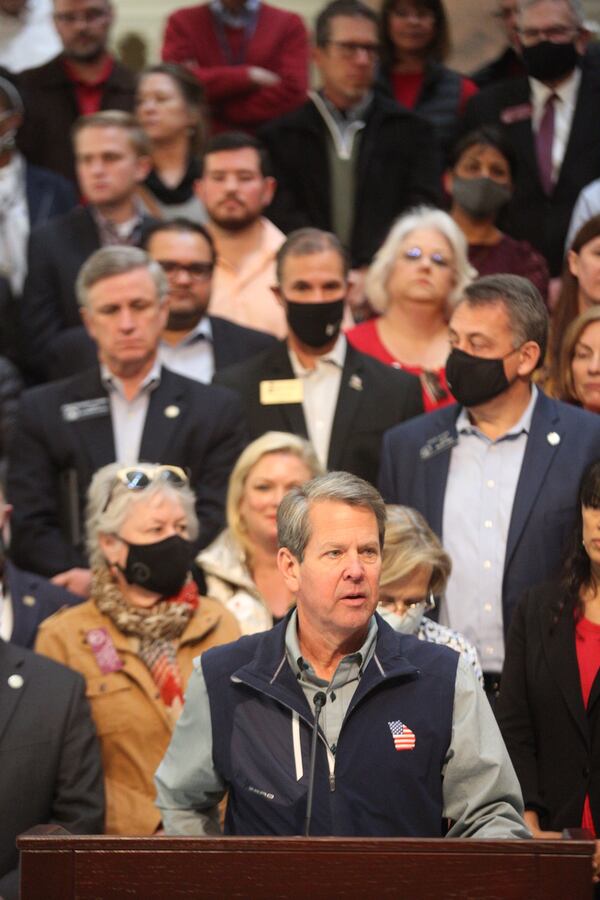 Gov. Brian Kemp speaks at a press conference at the Capitol on Saturday, April 3, 2021, as he and his supporters blast Major League Baseball's decision to move the All-Star game from Georgia over the state's new voting law. (Photo: Steve Schaefer for The Atlanta Journal-Constitution)