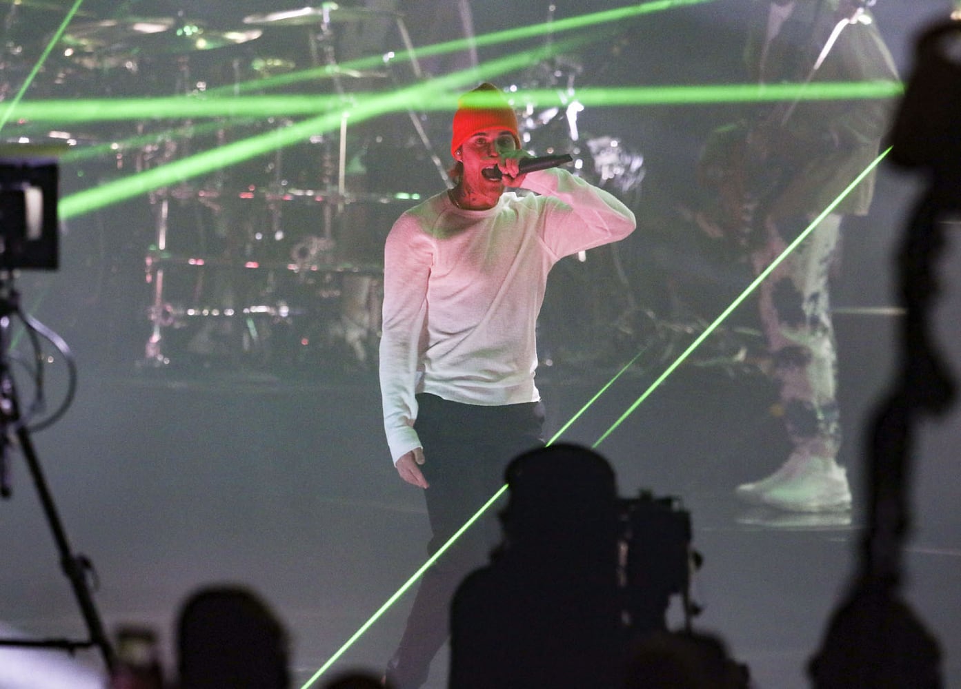 Justin Bieber performs at Triller Fight Club, a staged a pay-per-view event combining 8 boxing matches and musical guests on Saturday night, April 17, 2021, at Mercedes Benz-Stadium in downtown Atlanta. (Photo: Robb Cohen for The Atlanta Journal-Constitution)