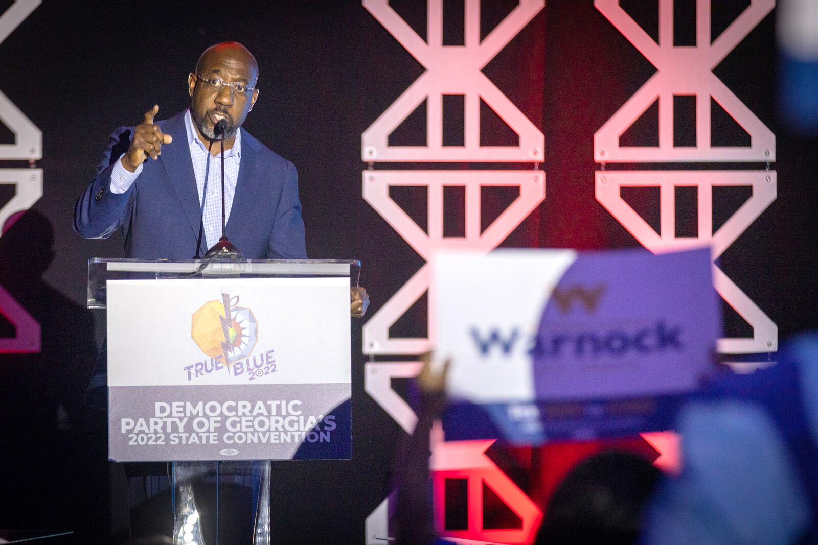 Georgia Senator Raphael Warnock speaks at the Democratic Party of Georgia’s State Convention in Columbus, Georgia, Saturday, August 27, 2022. Steve Schaefer/steve.schaefer@ajc.com)