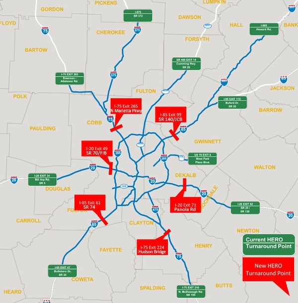 Staffing shortages will force the Georgia Department of Transportation to temporarily scale back the service area for it metro Atlanta HERO roadside assistance units.