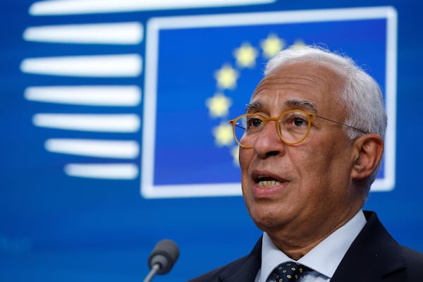 FILE - European Council President Antonio Costa addresses a media conference at an EU Summit in Brussels, Thursday, March 6, 2025. (AP Photo/Omar Havana, File)