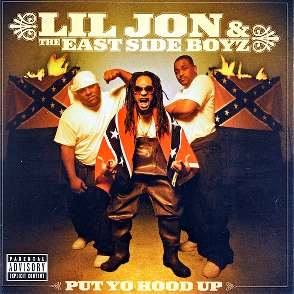 We’re not talking about black celebrity rappers such as Kanye West, Ludacris and Lil Jon (above in a 2001 album cover), whose repurposing of the Confederate flag as a form of subversive art is widely examined online, including by writer/editor Stereo Williams on the news and opinion website The Daily Beast.