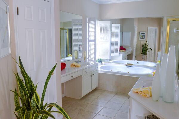 High ceilings and plenty of natural light make homeowners Pedro Ayestaran Diaz's and Jeffrey Chandler's large master bath bright and airy. Text by Lori Johnston and Keith Still/Fast Copy News Service. (Christopher Oquendo Photography/www.ophotography.com)