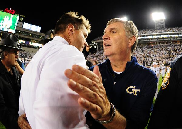 Johnson following one of the bigger wins of his tenure - a 28-17 win over Miami last season. (Photo by Scott Cunningham/Getty Images)