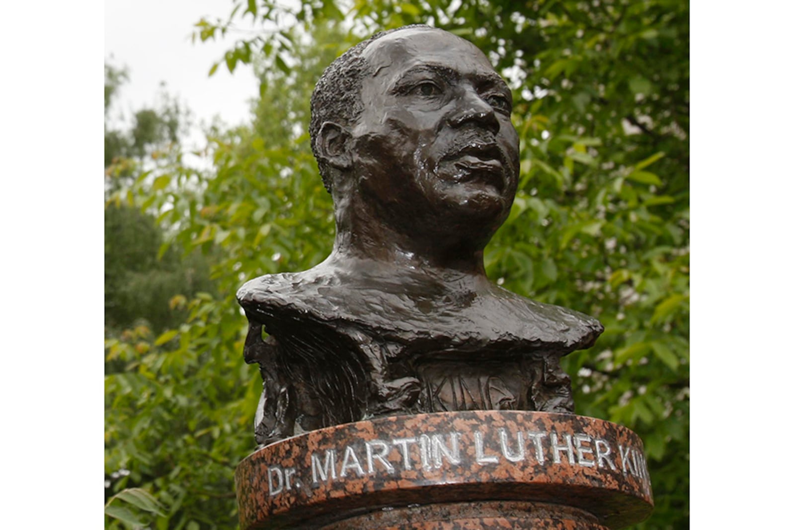 An MLK statue outside the city hall of Tuzla in Bosnia. (Amel Emric, AP)