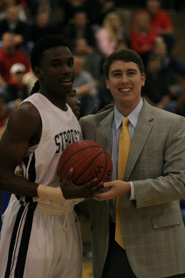 Quintez Cephus, shown with coach Jamie Dickey, broke Stratford Academy's 30-year-old career scoring record.