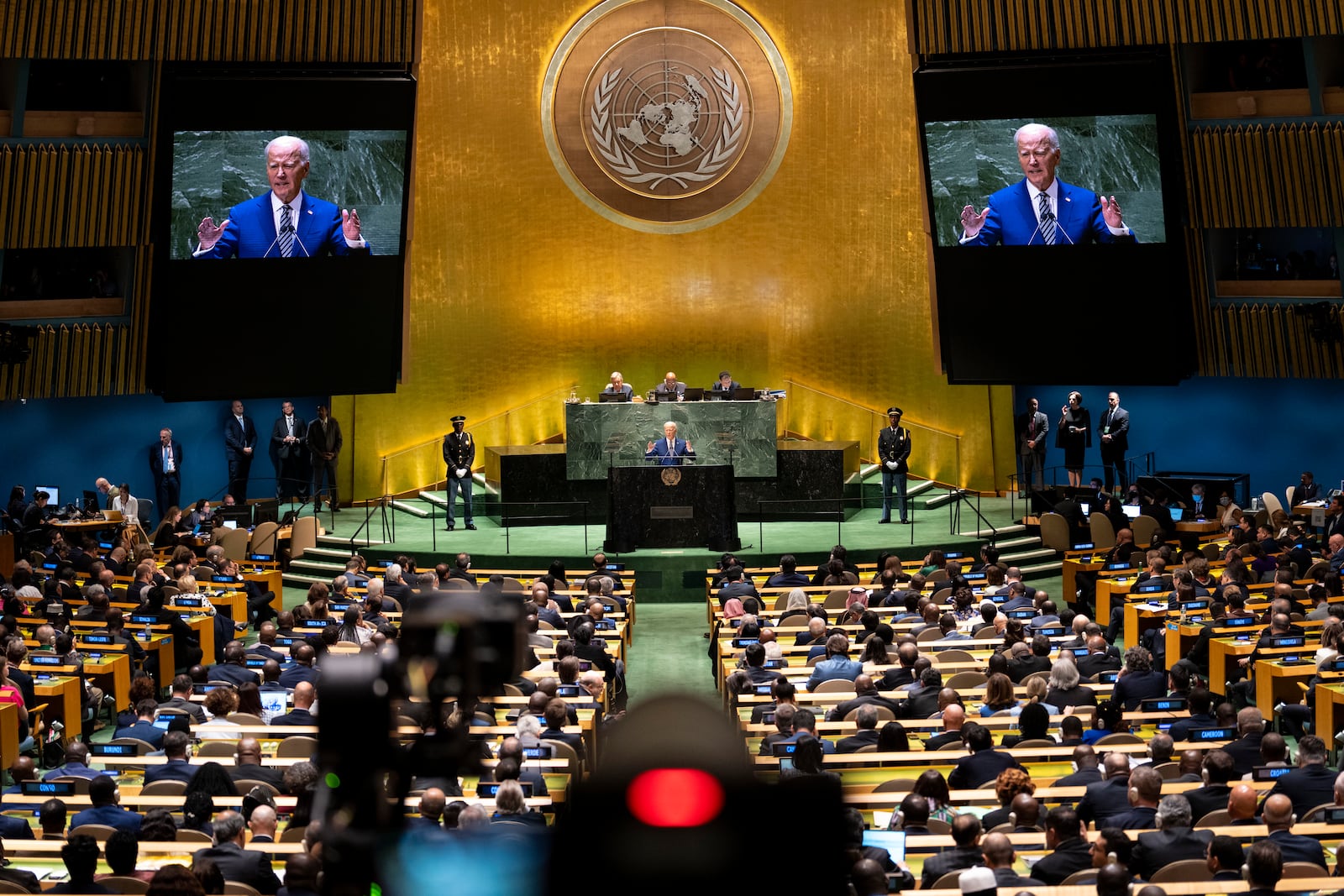  President Joe Biden addresses the 78th session of the United Nations General Assembly in Manhattan on Tuesday, Sept. 19, 2023. (Doug Mills/The New York Times) 