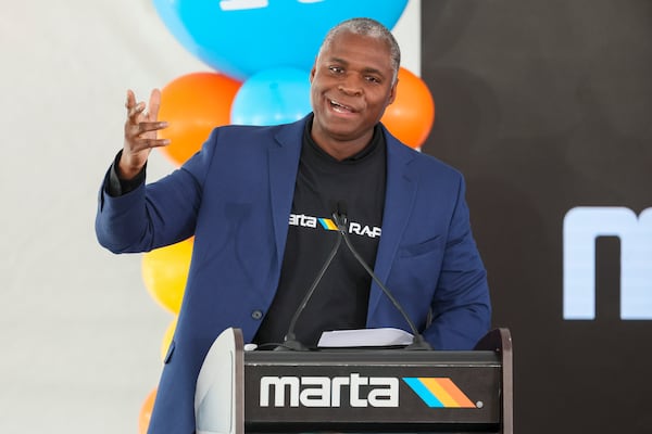 MARTA CEO Collie Greenwood speaks during a June 2023 groundbreaking ceremony for the agency's Summerhill bus rapid transit line.