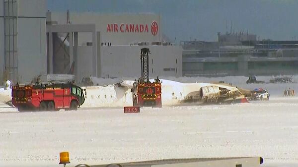 A Delta regional jet flipped upon arrival at Toronto’s Pearson Airport on Monday.