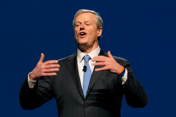 FILE - NCAA President Charlie Baker speaks as he gives his state of college sports address at the association's annual convention Wednesday, Jan. 10, 2024, in Phoenix. (AP Photo/Ross D. Franklin, File)