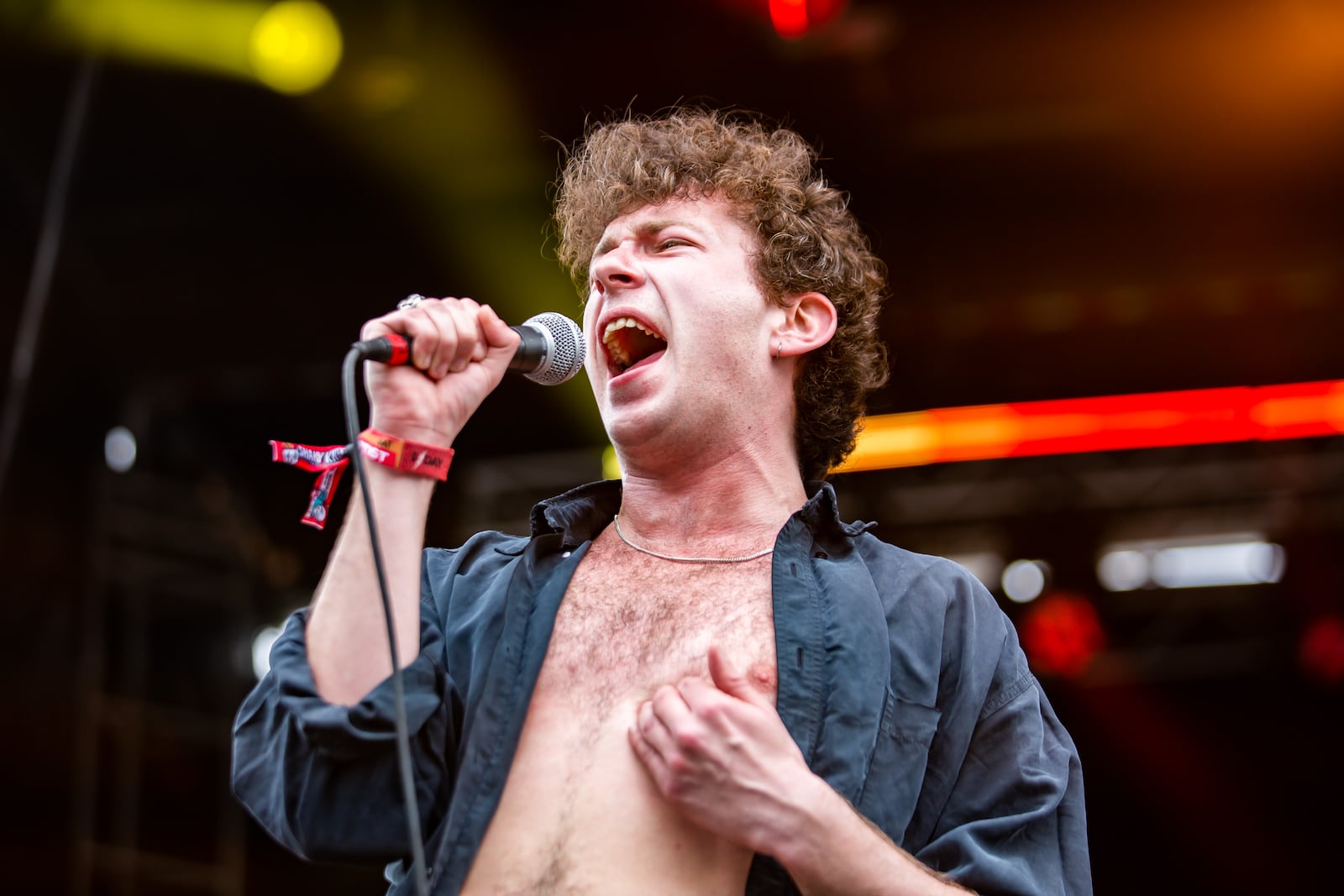 Shame performs on the Ponce de Leon stage on the second day of the Shaky Knees Music Festival at Atlanta's Central Park on Saturday, May 6, 2023. (RYAN FLEISHER FOR THE ATLANTA JOURNAL-CONSTITUTION)
