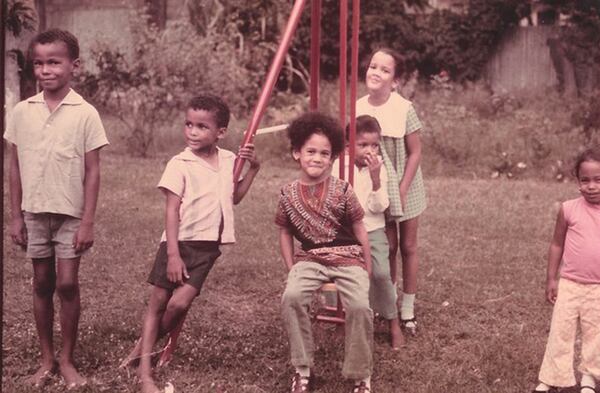 Kamala Harris and her sister, Maya, far right, spend time with their cousins in Jamaica. (Photo via Washington Post; courtesy of Kamala Harris)