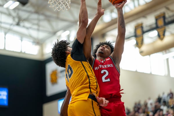 Rutgers guard Dylan Harper (2) attempts to make a basket during the second half of an NCAA college basketball game against Kennesaw State, Sunday, Nov. 24, 2024, in Kennesaw, Ga. (AP Photo/Erik Rank)