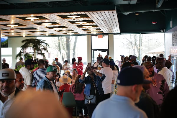 The crowd celebrates the release of Ale Max Day at Inner Voice Brewing in Decatur, Georgia on March 26, 2023. (John R. Walder)