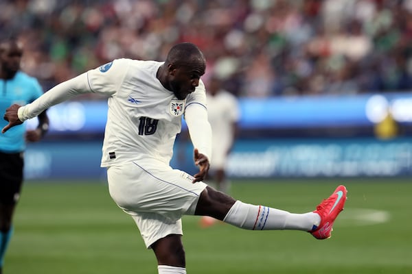 Panama's Cecilio Waterman Ruiz scores against the United States during the second half of a CONCACAF Nations League semifinal soccer match Thursday, March 20, 2025, in Inglewood, Calif. (AP Photo/Etienne Laurent)