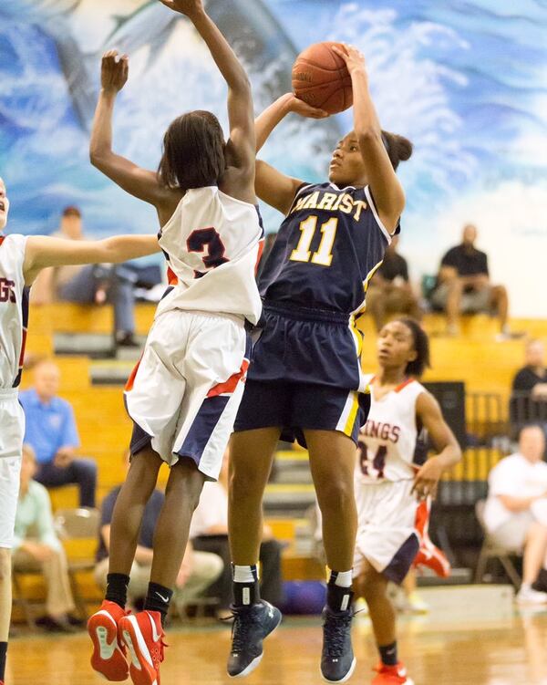 Purdue signee Dominique Oden (11) averages 22 points and 8 rebounds for No. 1 Marist, which faces No. 1 Americus-Sumter on Friday. Photo courtesy of Marist