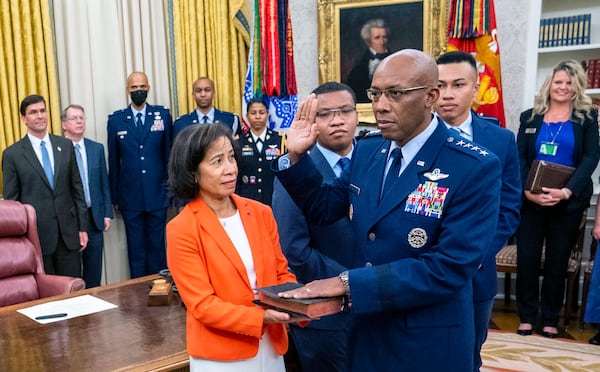 Gen. Charles Q. Brown Jr. is sworn in as the Air Force chief of staff at the White House on Aug. 4, 2020. President Joe Biden reportedly intends to nominate Brown as chairman of the Joint Chiefs of Staff on May 25, 2023. (Doug Mills/The New York Times)