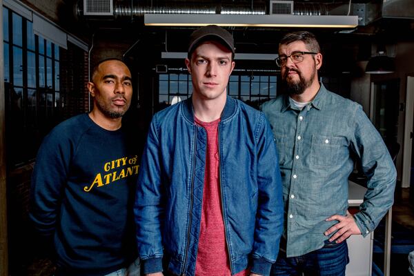 Donald Albright, Payne Lindsey and Jason Hoch are the primary team members creating the podcast “Atlanta Monster” and its upcoming season to be called “Monster: The Zodiac Killer” next year. CREDIT: Ousman Sahko