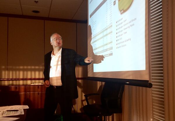 Rob Rogers, of Rogers Partners Architects + Urban Designers, presents findings Wednesday, July 26, 2017, to the Buckhead Community Improvement District board about a proposed “deck park” over Ga. 400. J. Scott Trubey / STRUBEY@AJC.COM