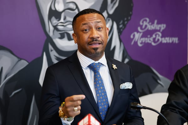 Morris Brown President Kevin E. James speaks about new funding for the HBCU in Atlanta on Tuesday, Jan. 17, 2023. (Arvin Temkar / arvin.temkar@ajc.com)