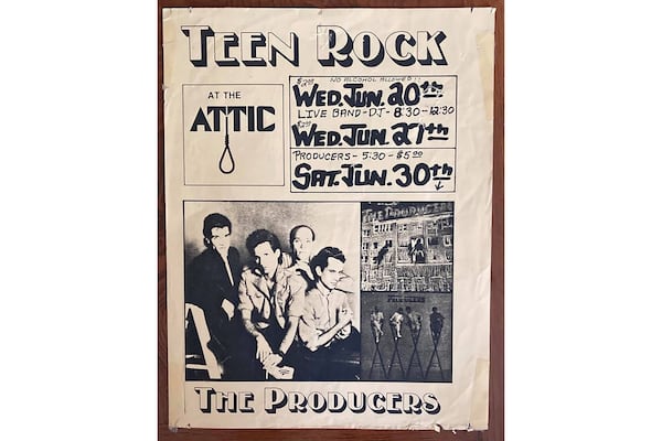 A promotional flyer from 1982 touting the Producers' performance at the Attic in Greenville, North Carolina. Courtesy