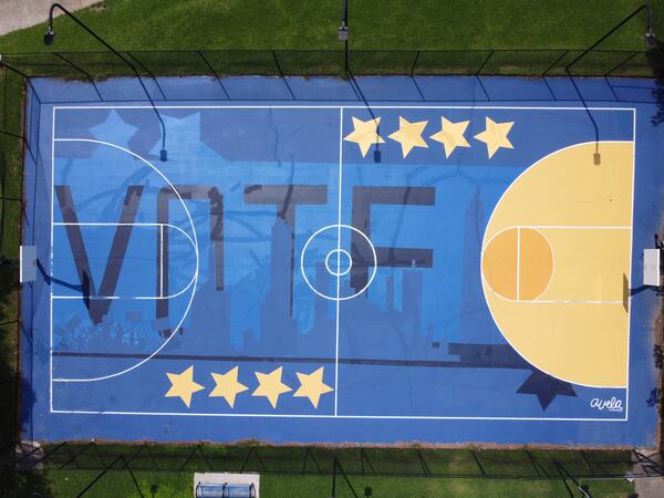 An artist known on Instagram as @aveladesign has done two courts, including this one in Sykes Park in East Point.