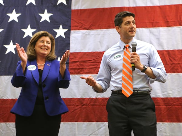 May 15, 2017, Atlanta: House Speaker Paul Ryan campaigns for Karen Handel in Georgia as the Obamacare repeal bill is debated in the Senate on Monday, May 15, 2017, in Atlanta.    Curtis Compton/ccompton@ajc.com