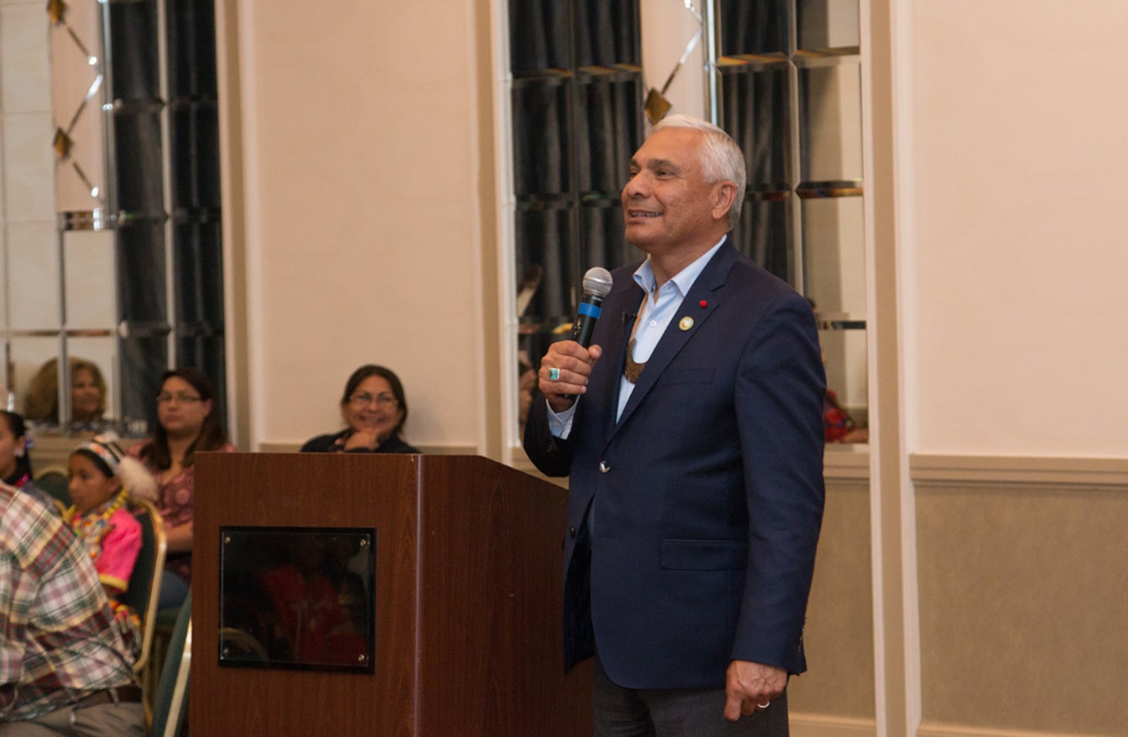 Muscogee (Creek) Nation Principal Chief James Floyd, pictured here at a 2017 archeological conference, said in a statement to the AJC that the tomahawk chop "minimizes the contributions of Native  peoples as equal citizens and human beings.” 