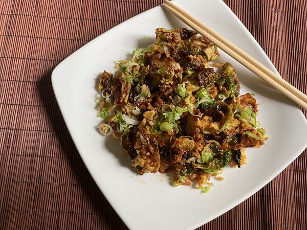 Crispy Brussels Sprouts with fried garlic and scallions.from Kin No Tori Ramen.