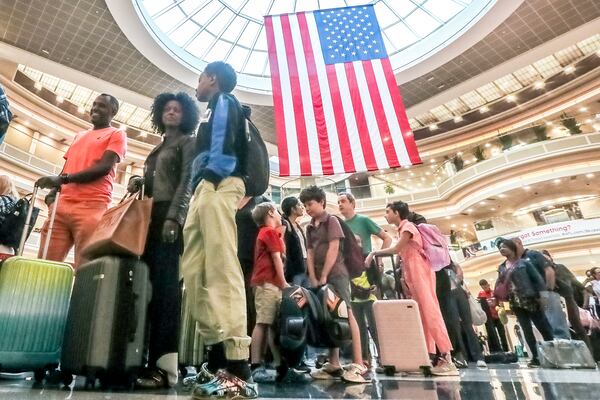 June 29, 2023 Atlanta: Travelers came ready to fly on Friday, June 29, 2023 and was a busy day for security queues at Hartsfield-Jackson International Airport.  (John Spink / John.Spink@ajc.com)

