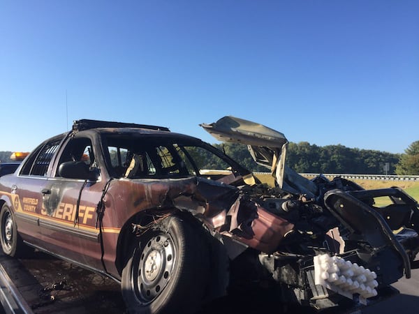 The crash, which involved a Whitfield County sheriff’s vehicle and a toy hauler camper, occurred at Clarks Bridge Road and Ga. 52 in Hall County, the Georgia State Patrol said.