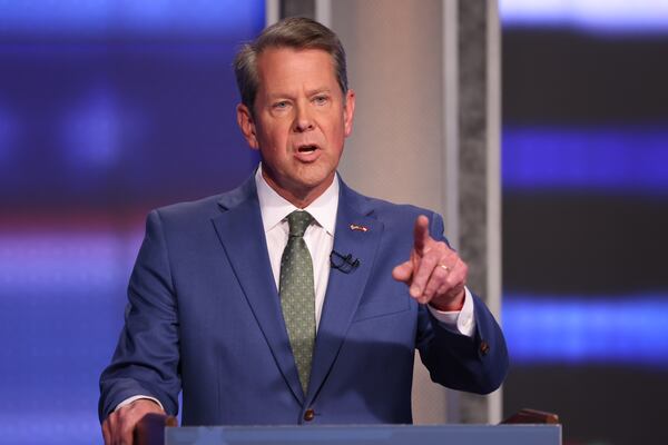 Gov. Brian Kemp this past week touted steps the state has taken to improve school security in light of the recent mass shooting at an elementary school in Uvalde, Texas, but he made no mention of guns. Miguel Martinez /miguel.martinezjimenez@ajc.com