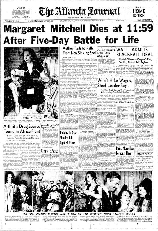 Front page of The Atlanta Journal, August 16, 1949.