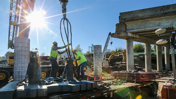 Construction of the replacement span of the I-85 bridge has begun, the Georgia Department of Transportation said at a news conference Friday, April 7, 2017. JOHN SPINK /JSPINK@AJC.COM