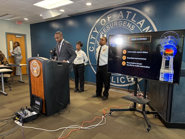 Atlanta Department of Transportation Commissioner Solomon Caviness talks Monday about road closures in downtown Atlanta for the New Year’s Eve Peach Drop. 