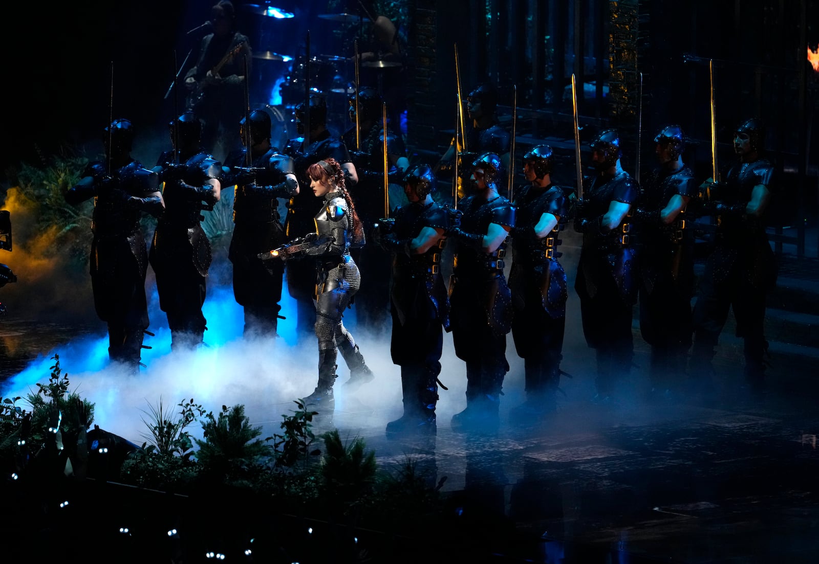 Chappell Roan, center, performs "Good Luck, Babe" during the MTV Video Music Awards on Wednesday, Sept. 11, 2024, at UBS Arena in Elmont, N.Y. (Photo by Charles Sykes/Invision/AP)