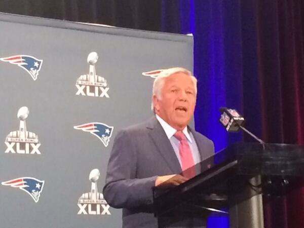 New England chairman and chief operating officer Robert Kraft during his statement at the Super Bowl. (By D. Orlando Ledbetter/Dledbetter@ajc.com)