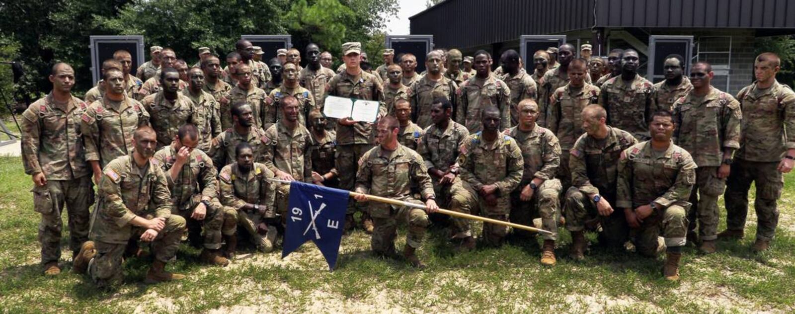 In a ceremony Tuesday at Fort Moore, Pvt. Matthew Cole,center holding certificates, was presented with the Soldier’s Medal for his heroic actions that saved a 3-year-old girl and her father from the rising Chattahoochee River while he was off duty May 26 in Columbus. Cole is with Echo Company, 1st Battalion, 19th Infantry Regiment of the 198th Infantry Brigade. (Photo Courtesy of Mike Haskey)