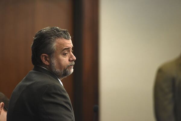 Defense attorney Maddox Kilgore in the courtroom after the verdict was read. His client was guilty on all counts. (John Carrington / for the AJC)