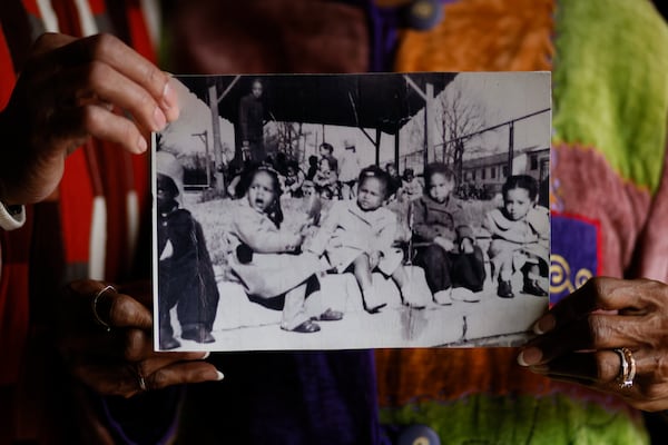 Morocco Coleman, second from right, and Paula Coleman, second from left, are seen in a 1948 photograph taken at the nursery in Spelman College when they met as a toddler.  Miguel Martinez / miguel.martinezjimenez@ajc.com