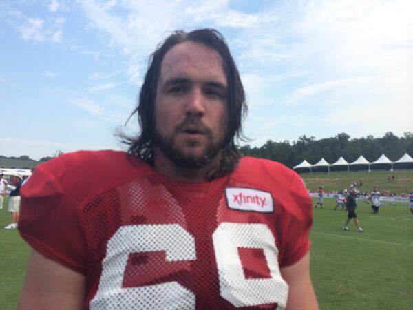 Falcons tackle Pierce Burton, who was recently signed. (By D. Orlando Lebetter/DLedbetter@ajc.com)