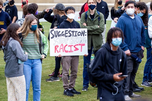 Students protest what they call censorship legislation at   Liberty Plaza near the Capitol on Feb. 25, 2022. STEVE SCHAEFER FOR THE ATLANTA JOURNAL-CONSTITUTION